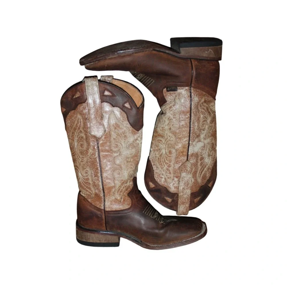 Botas Doble R Embroidered Western Cowboy Boots Kids Size 3.5 Brown Tan